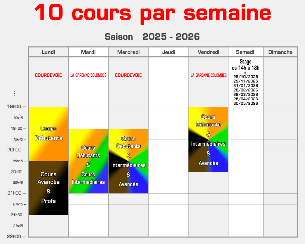 Planning des cours de krav Maga AKMD - Saison 2025/2026