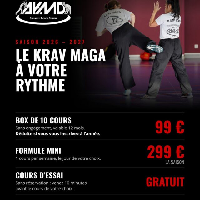 Nouvelle saison : commencez le Krav Maga à votre rythme.

Box de 10 cours, formule mini ou simple co