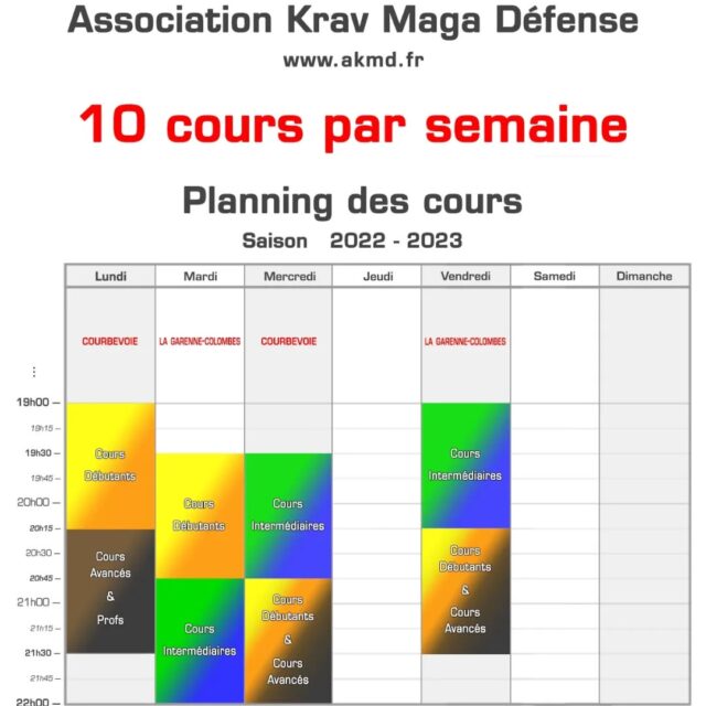 Le planning des cours pour la saison 2022~2023
